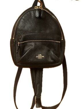 Coach Black Pebbled Leather Mini Backpack with Gold Hardware